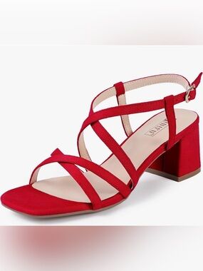 IDIFU Red Suede Square Toe Strappy Crisscross Block Heel Sandals US 7.5 NWT